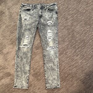 American Eagle Outfitters Black/Grey offset ripped jeans